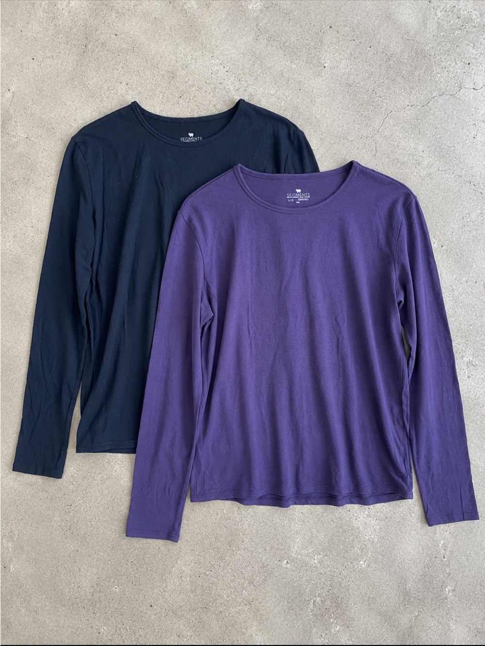 SEGMENTS 100% Merino Wool Long Sleeve Shirt Lot 2 Woman Large Black Purple FLAW